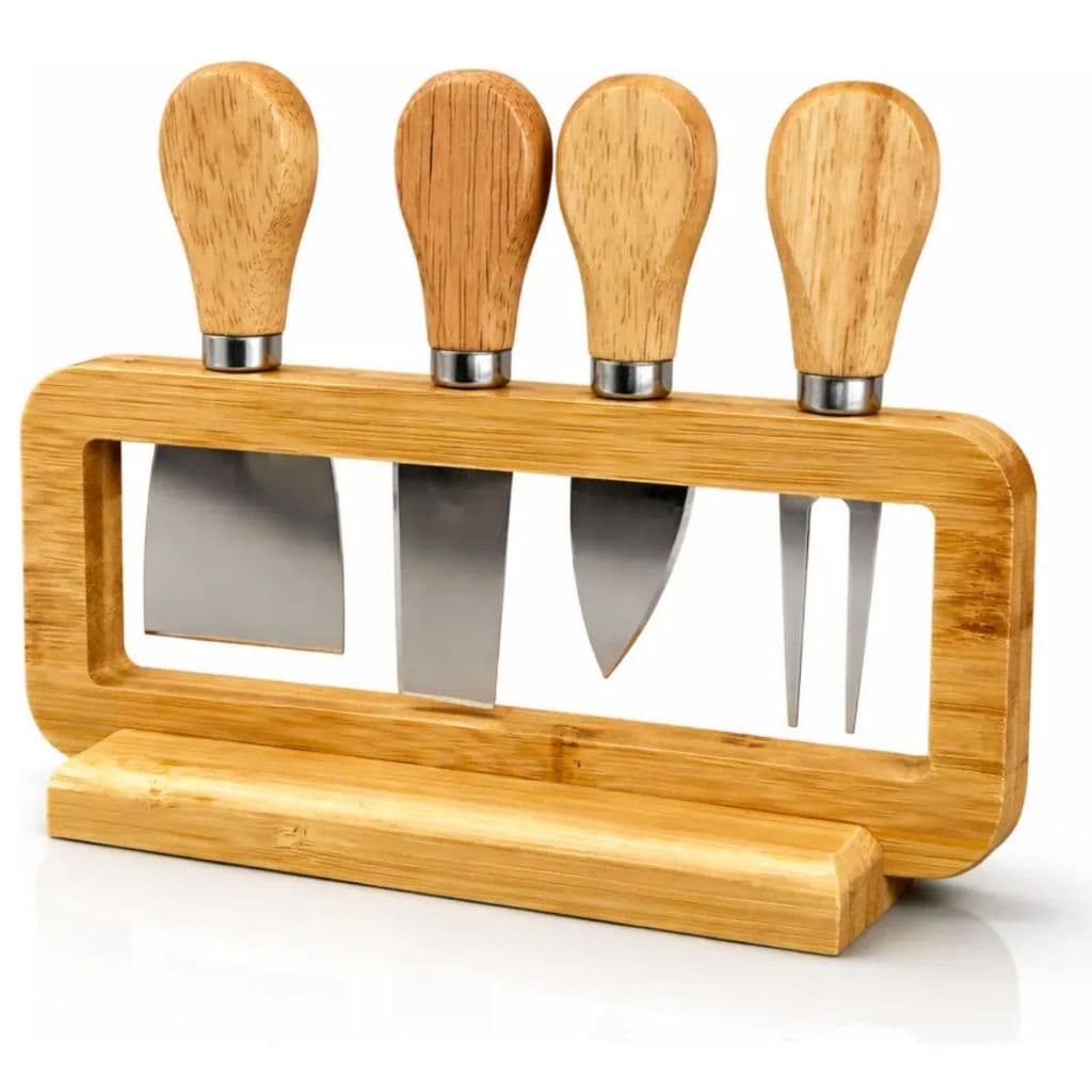 Conjunto 4 Facas Queijo Inox 12cm Com Suporte Frios Gourmet