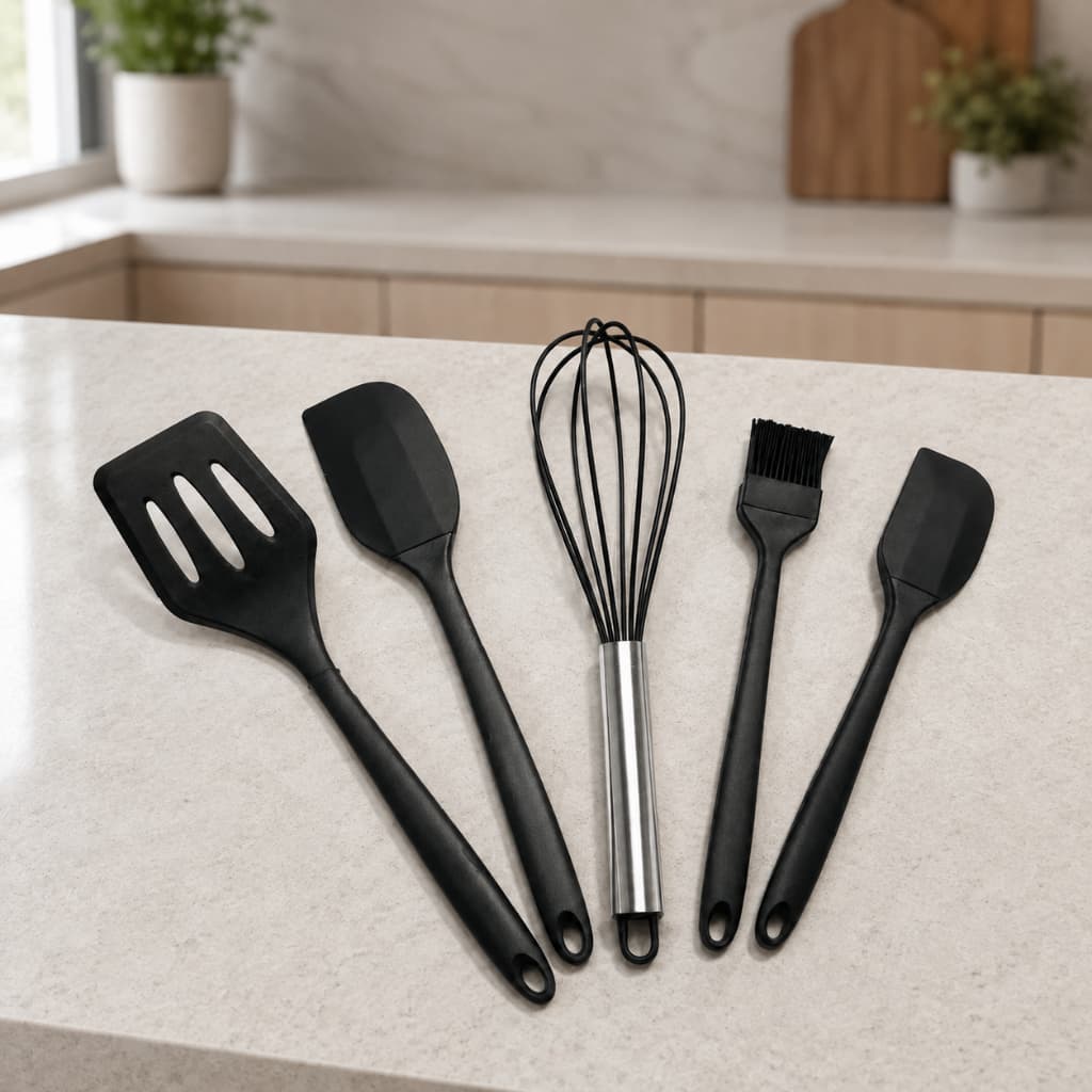 Kit 5 Utensílios de Cozinha em Silicone Espátulas Fouet Batedor Pincel Culinário para Cozinhar