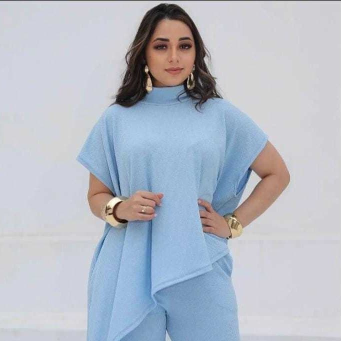 Conjunto Yara Calça Pantalona Blusa Assimétrico com Gola Alta