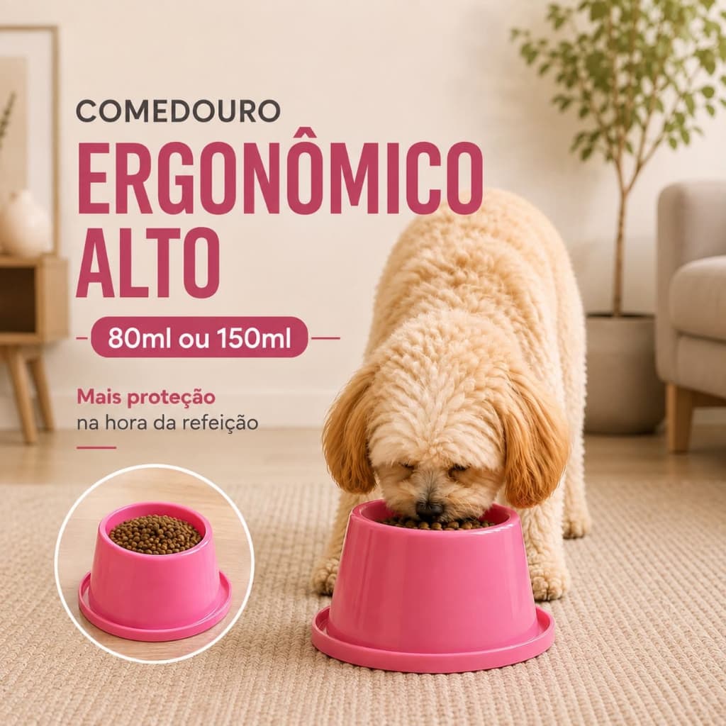 Comedouro Ergonômico Alto Postura Correta Para Pets - 80ml/ 150ml