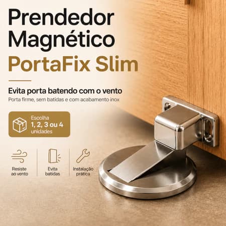 Prendedor Trava Fixador de Porta Magnético Slim Inox Cromado Adesivo