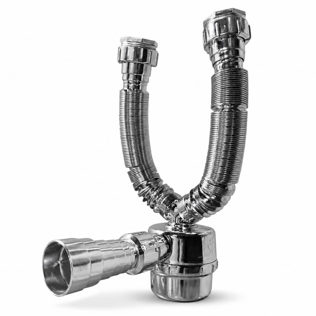 Sifão Extensível Duplo Copo Cromado Anti-Odor Pia Tanque Banheiro Lavabo 74cm