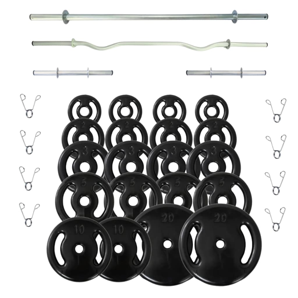 Kit 28kg Anilhas Personalizadas Emborrachadas + Barras Retas e W + 8 Presilhas Furo 31mm Premium