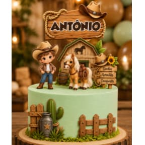Topo De Bolo Personalizado Boiadeiro Fazendinha Menino Cute - ENVIAR Nome E Idade  Agro