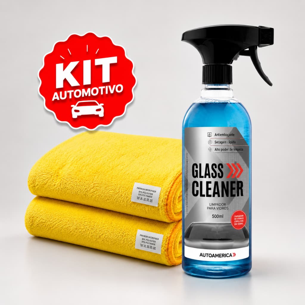 Kit Automotivo Toalha Microfibra Limpa Vidros 350gsm 40x60cm 500ml Flanela limpeza profissional casa carro Glass cleaner