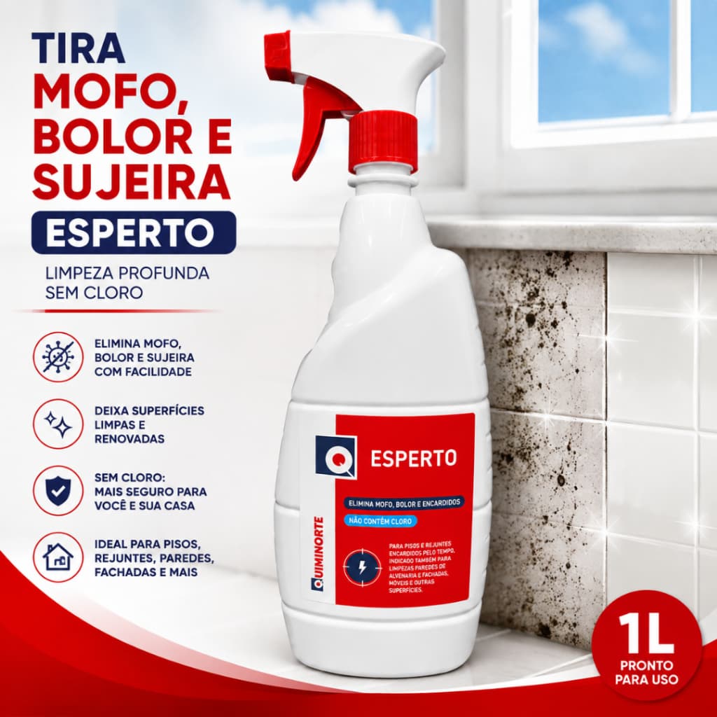 Esperto Tira Mofo Bolor Sujeira 1L com Gatilho Borrifador Limpador Paredes Azulejos Rejuntes