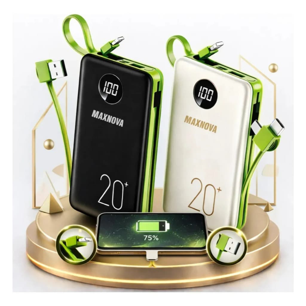 Power Bank 20.000 Mah Carregador Usb Portátil Com Cabo Carregamento Turbo Preto Power Bank 20.000 Mah Carregador Usb