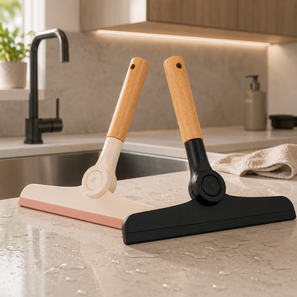 Rodo de Pia Dobrável em Silicone com Cabo de Bambu Ecológico Limpa Diversas Superfícies Preto Branco
