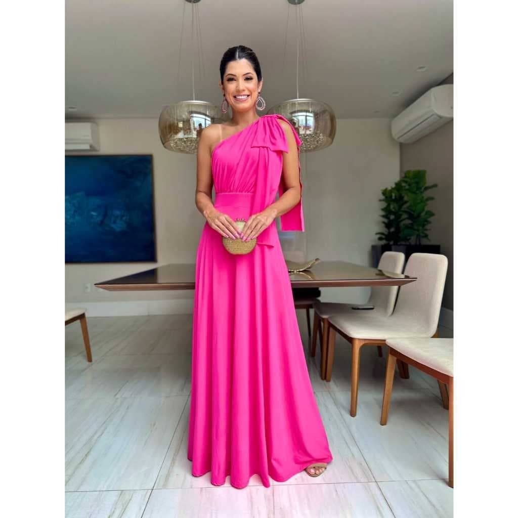 Vestido Festa de Casamento Longo Moda Estilo Sereia Soltinho Mula Manca curta Uma Manga So Laço no Ombro Verde Oliva