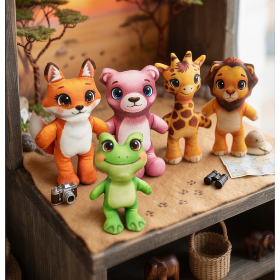 Kit 5 Brinquedo Pet Safari Toys – Kit com Pelúcias Macias para Cães e Filhotes Com Chocalho