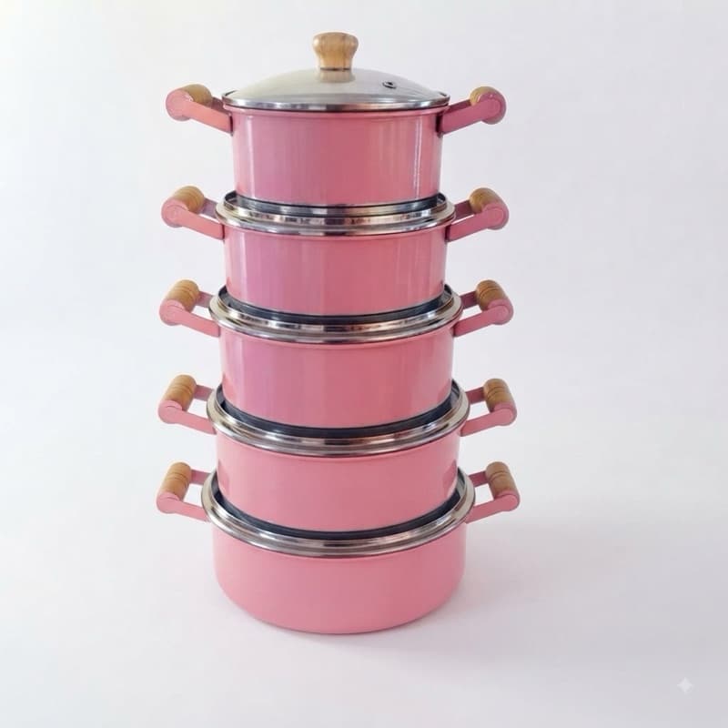 Jogo de Panelas Branco 5 Peças + Tampas de Vidro Azul Bebê Rosa Bebê Rosa Fúcsia Pink Vermelho Amarelo Preto Alumínio