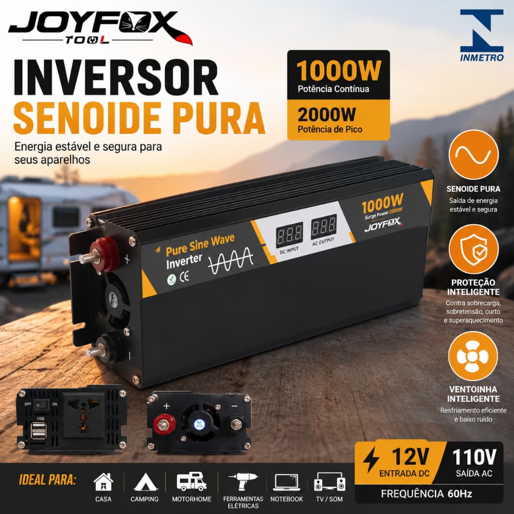 Inversor Energia Onda Senoidal Pura 800W 1000W 12v Para 120V 220V USB Conversor Transformador Tensão