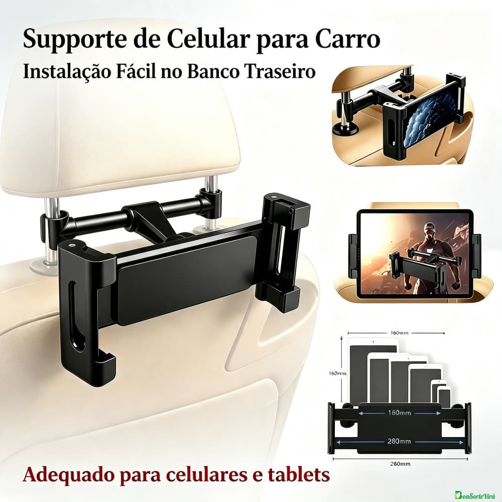 Suporte Celular Veicular E Tablet Banco Traseiro 360 Graus Giratória Suporte Extensível Ajustável