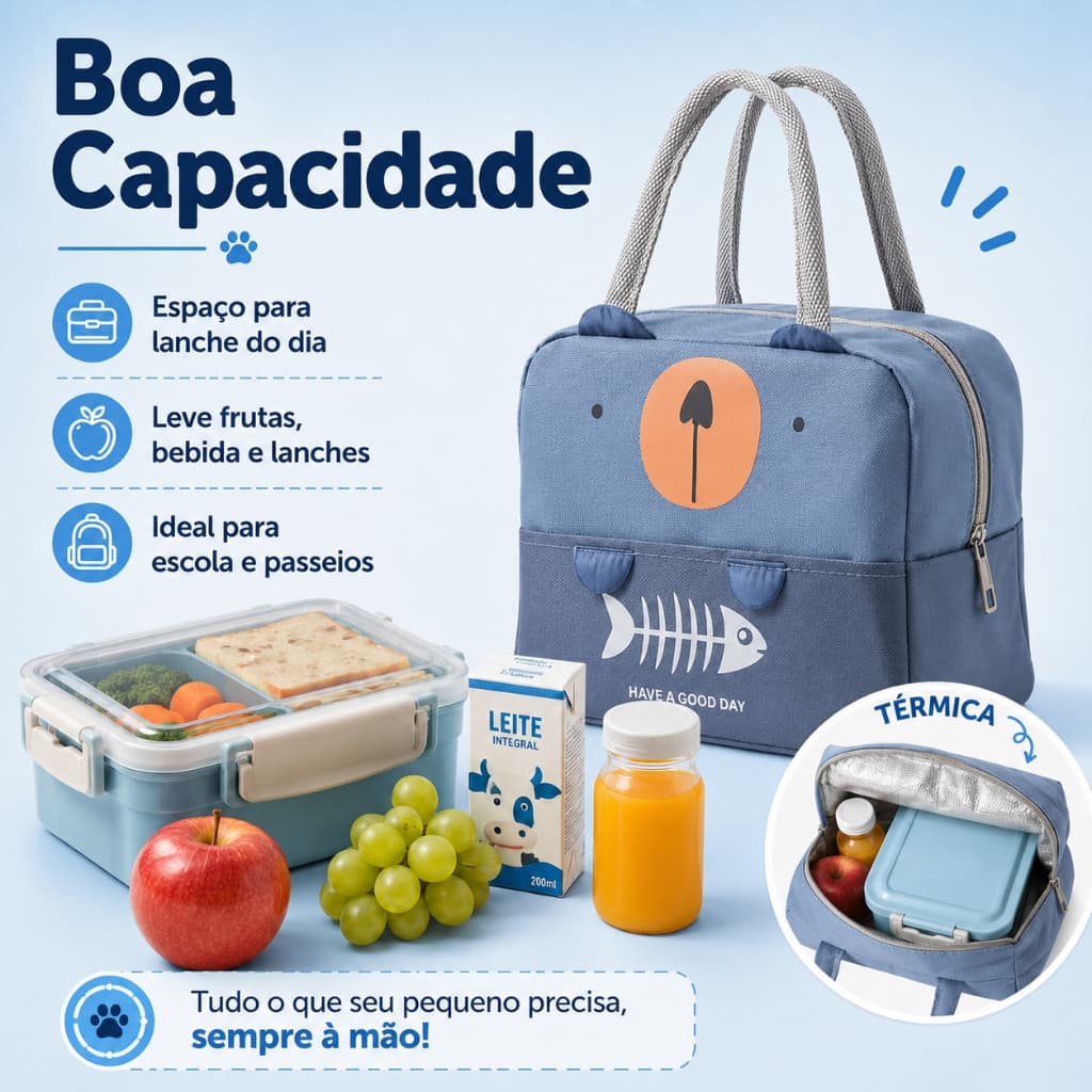 Bolsa Térmica Para Marmita Azul Lancheira Feminina Marmita Térmica Para Comida Impermeável