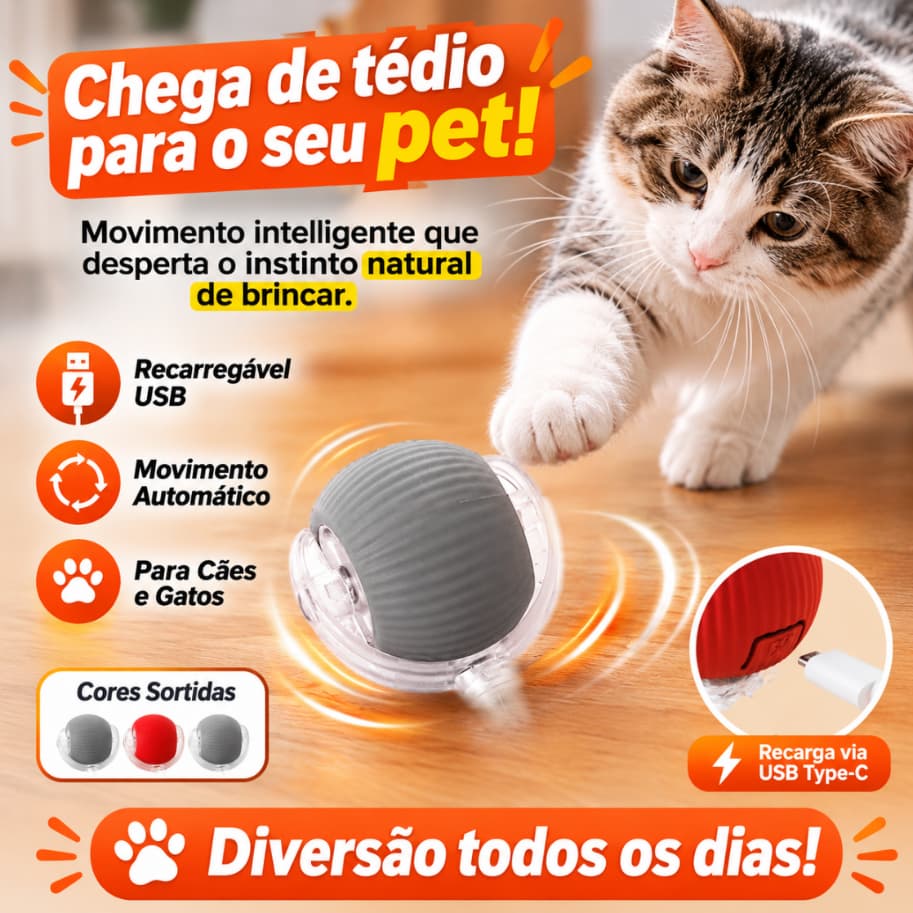 Bola Inteligente para Pets – Brinquedo Interativo Automático Recarregável -  (Cores Sortidas)
