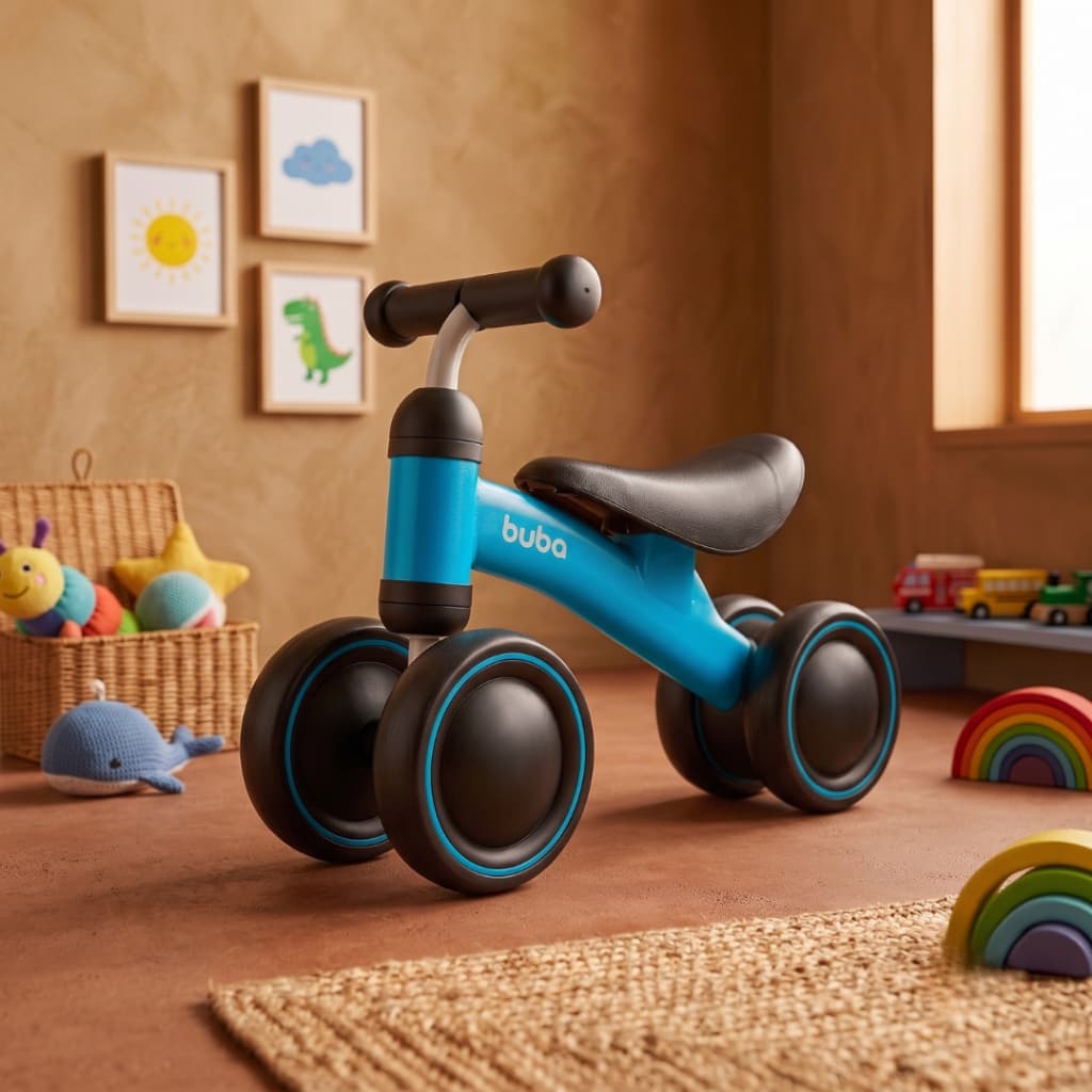 Bicicleta Equilíbrio Buba 4 Rodas Azul Menino Infantil Andador Sem Pedal Mini Bike Bicicletinha