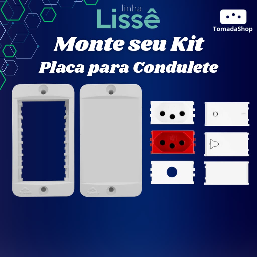 Placa Para Condulete, Módulo Tomadas 10a, 20a, Interruptor Simples, Paralelo - Linha Lissê Modular