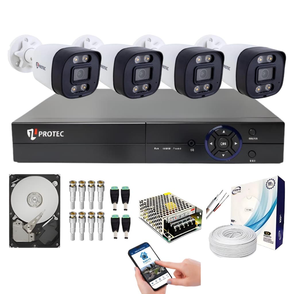 Kit 4 Câmeras JL Protec Full Color 1080p + Dvr 4 Canais protec com HD 500GB