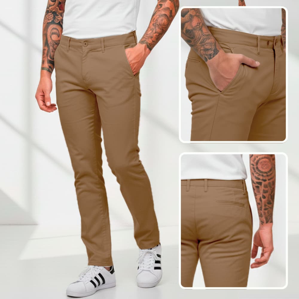 Calça de Alfaiataria Masculina Chino Caimento Slim Sarja Esporte Fino, Social Chique 9455
