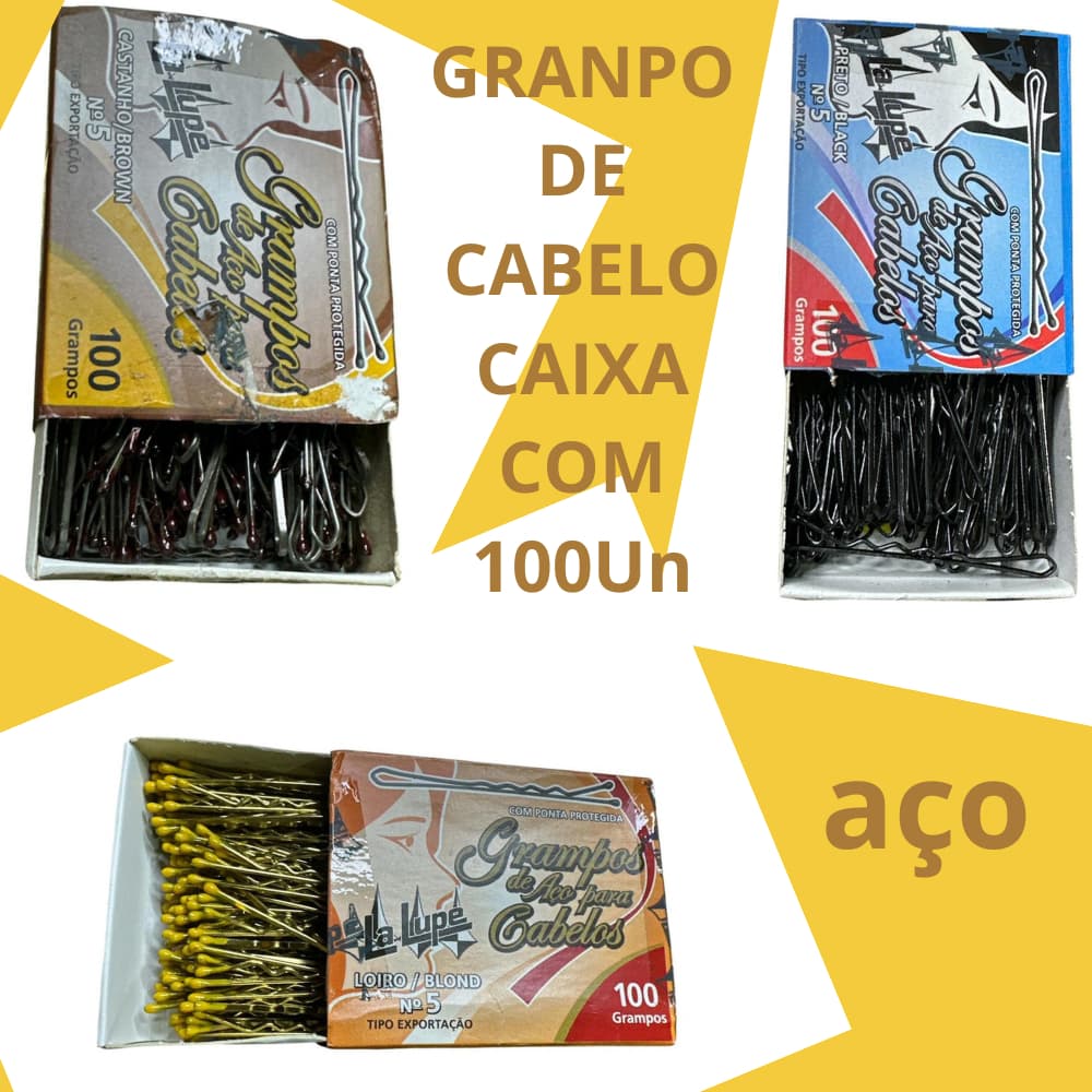 Grampo de Cabelo 100 Unidades Preto Castanho Loiro Presilha para Penteados Granpo De Cabelo
