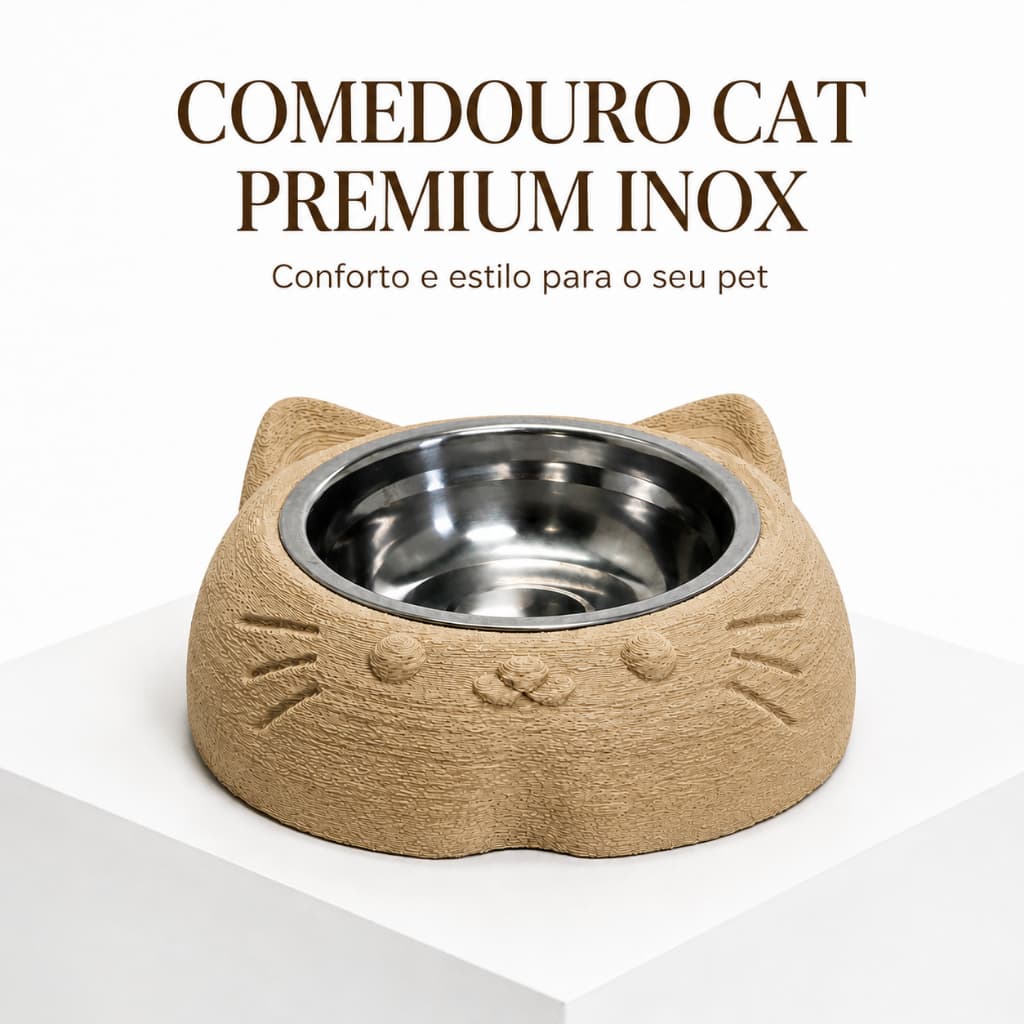 Comedouro Bebedouro Cat Premium Inox Removível Pote Ração Água para Gatos Tigelas 300ml