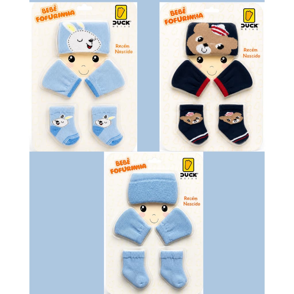 3 Kit conjunto Duck infantil Fofurinha Bebê Recém Nascido c Meias Luva e Touca Menina Menino inverno frio envio imediato