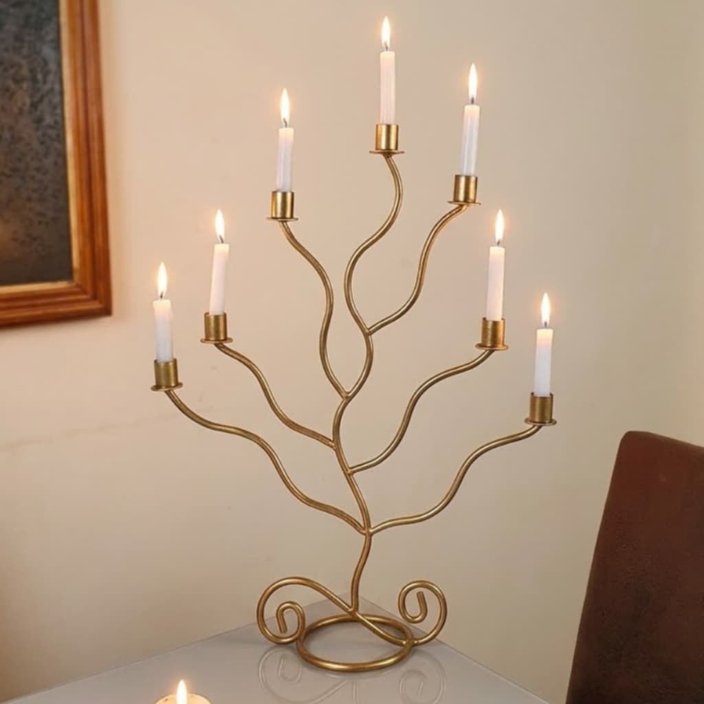 Candelabro Dourado 7 Velas Grande Luxo Árvore Ferro Artesanal Castiçal Centro de Mesa Decoração Sala Jantar Casamento