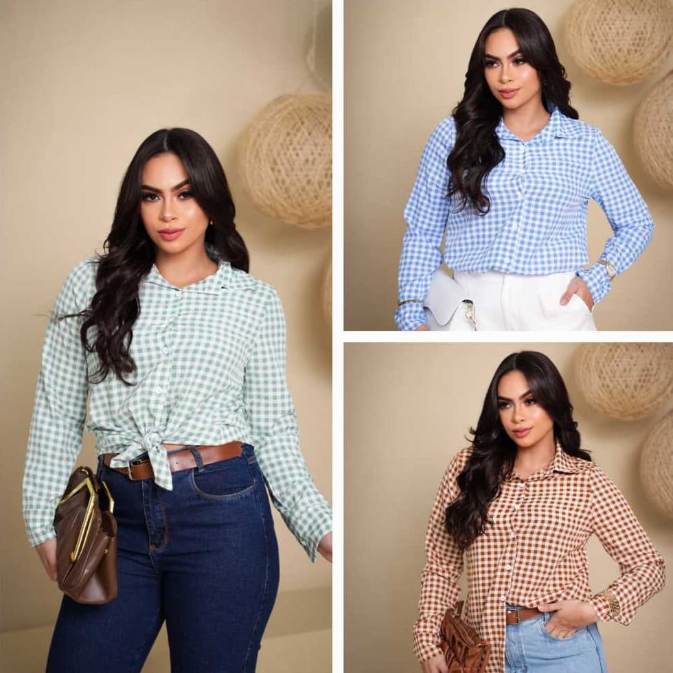 Camisa Feminina Xadrez Casual Elegante Manga Longa para Trabalho e Passeio