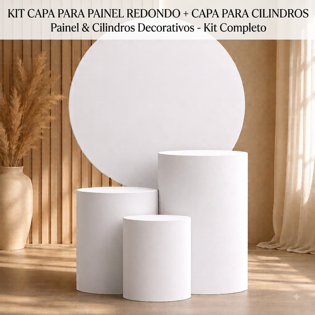 Kit Capa Decorativa Painel Redondo + Trio Capa Cilindros Cores Liso