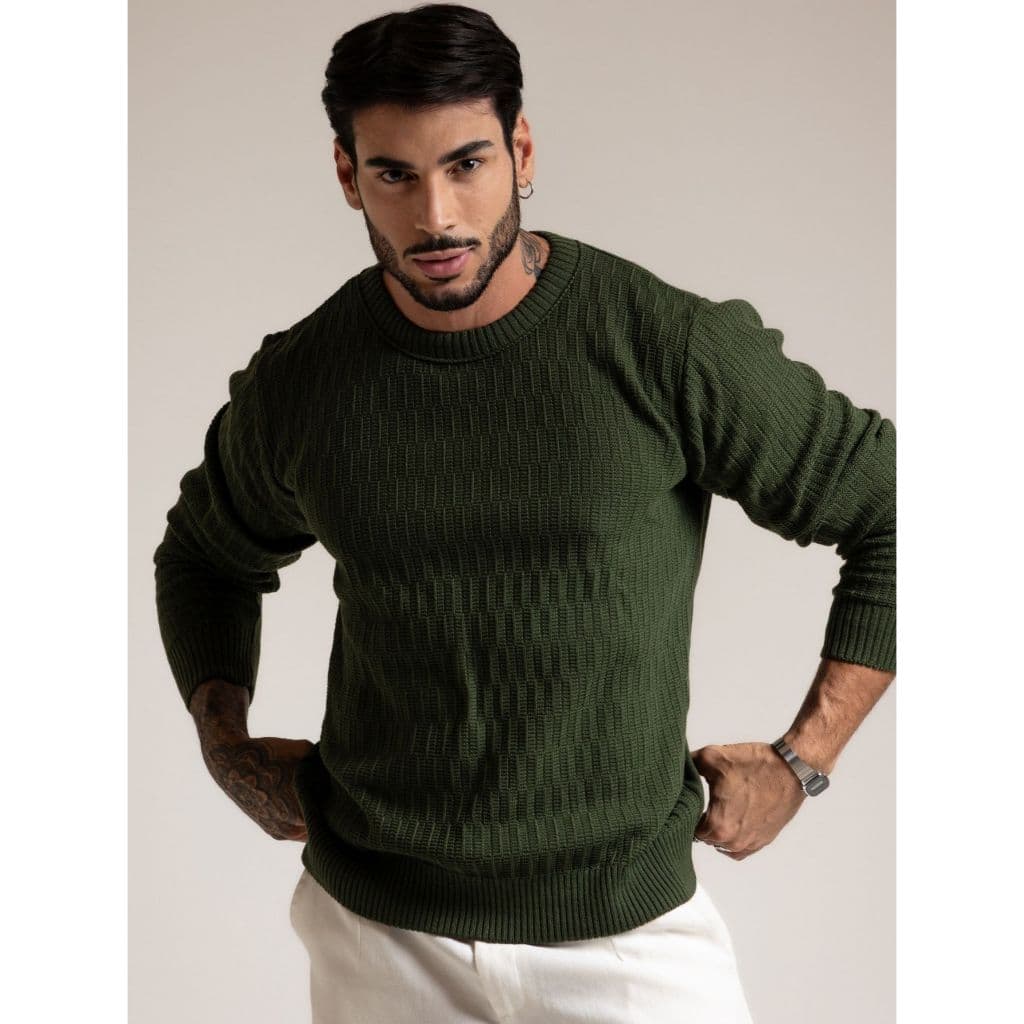 Sueter Tricot Com Trama Ponto Tijolinho Iinverno 26 Chique