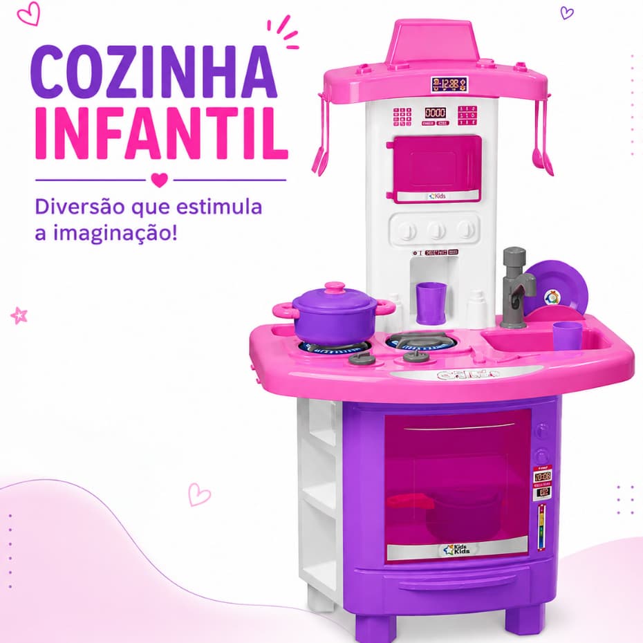 Cozinha Infantil Completa Pais&Filhos Sai Agua de Verdade + Utensilio 70CM Grande Forno Fogão - Envio Imediato