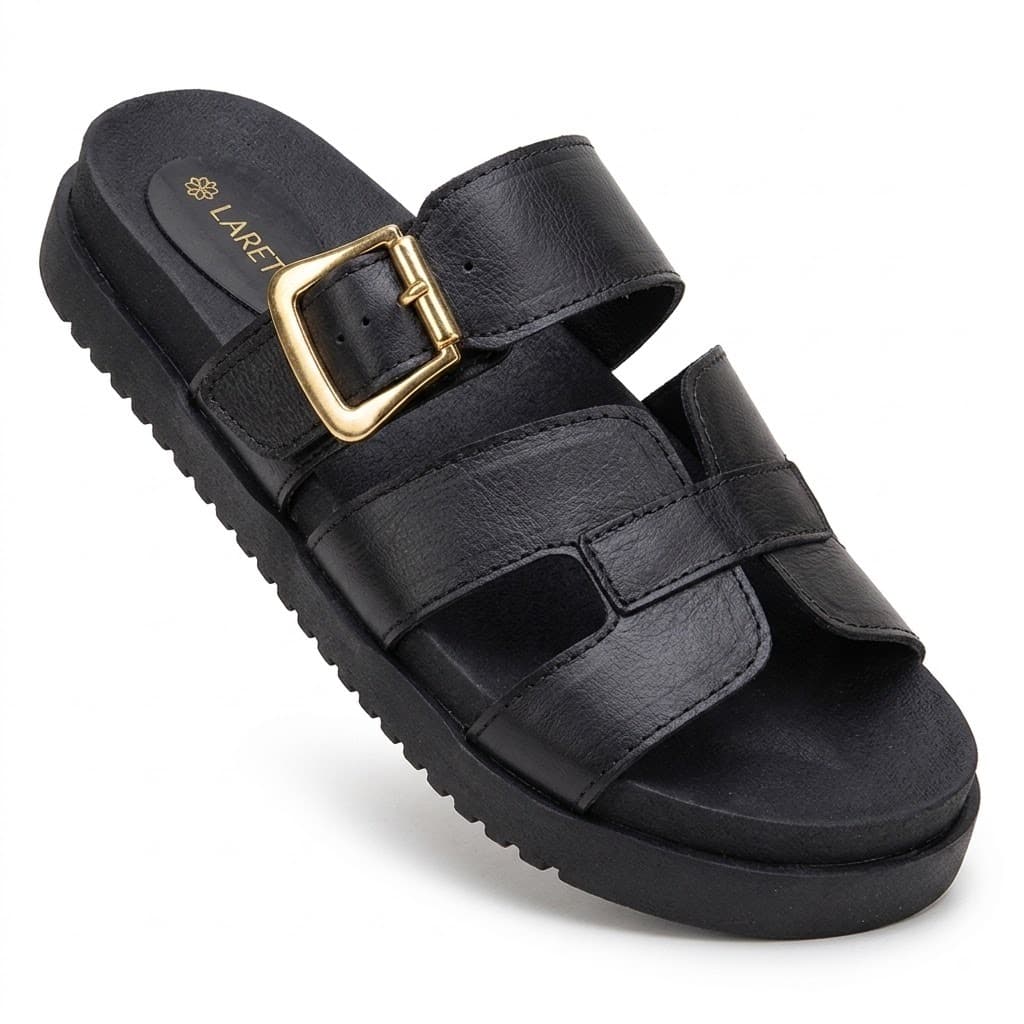 Papete H Flat Sandália Rasteira Feminina Laretto Conforto com Fivela Calce Fácil Clássica Básica Verão Tiras Tratorada