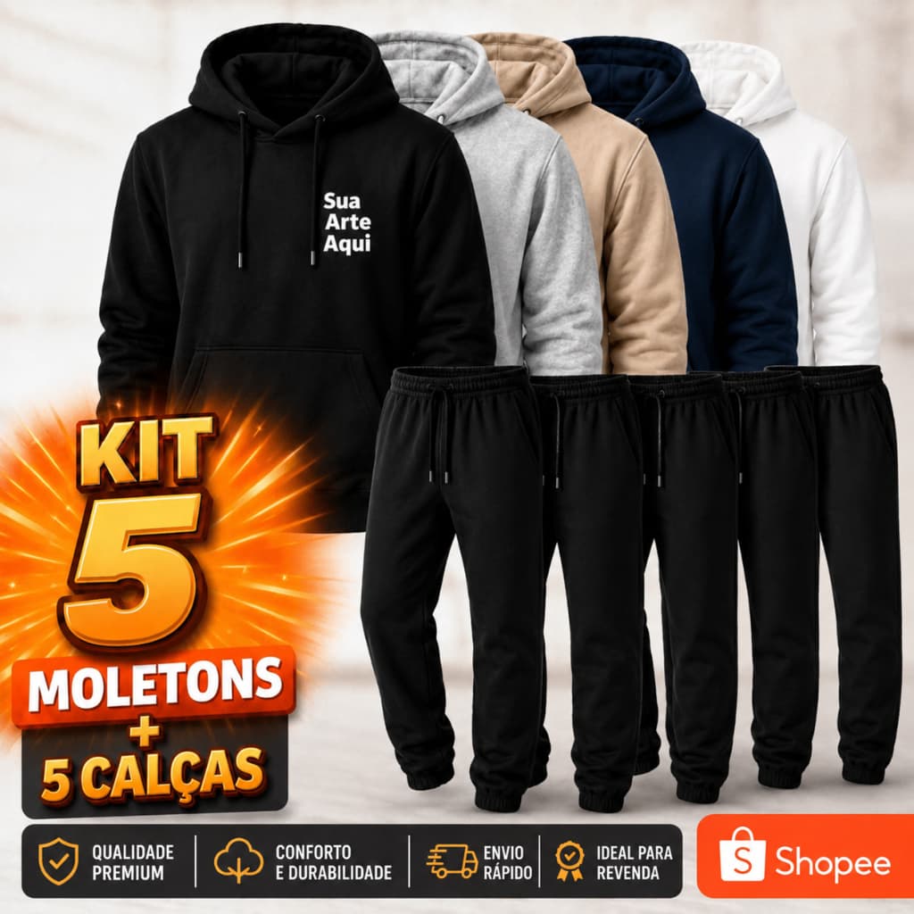 Moletom Canguru Personalizado Sua Arte Aqui | Estampa Exclusiva | Presente Criativo | Unissex Kit Moletom e Calça