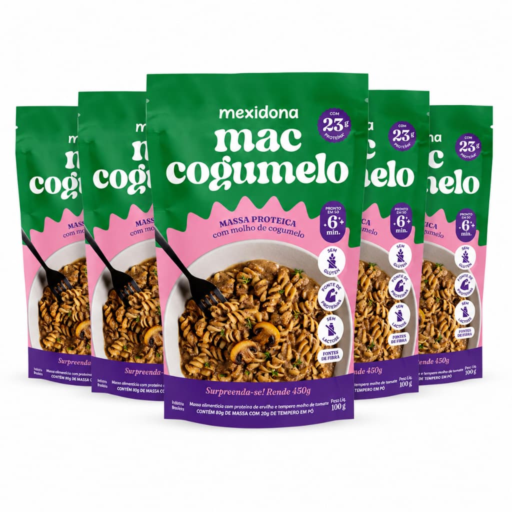 Kit 5 Macs Mexidona Macarrão Proteico Sabor Cogumelo Sem Glúten Sem Lactose