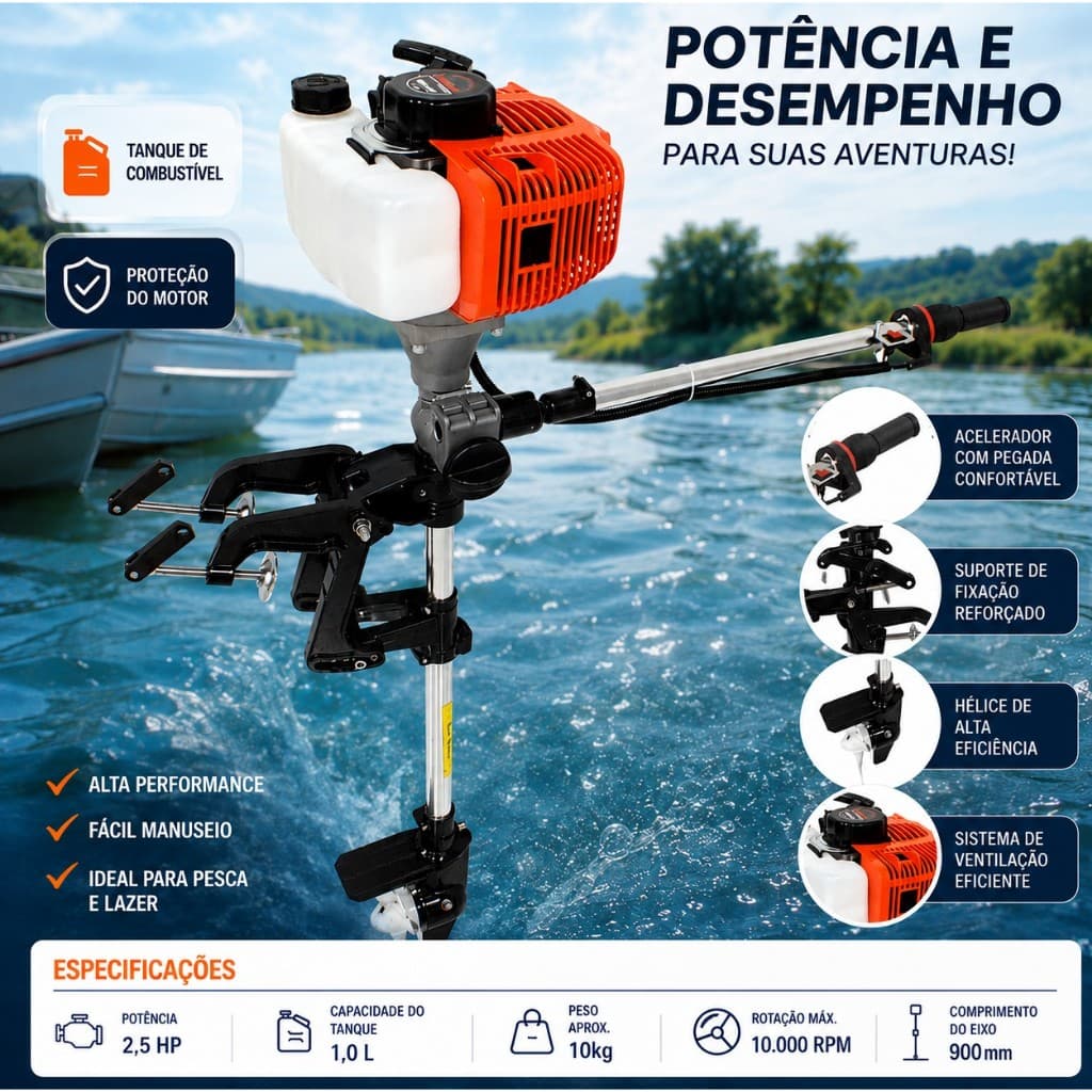 Motor De Popa Para Barco  Bote/barco Pesca - Ótima Qualidade Superior