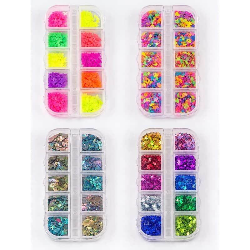 Decoração Nail Art Encapsulada Borboletas Estrelas Madrepérola Mix Colorido Unhas de Gel