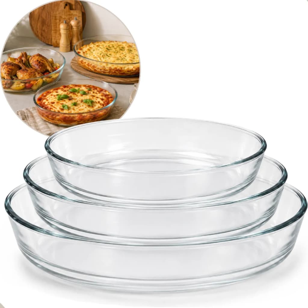 Kit Travessas 3 peças Vidro  Assadeira Cozinha Sobremesa  Domésticas Forno  Churrasco Assados Forma
