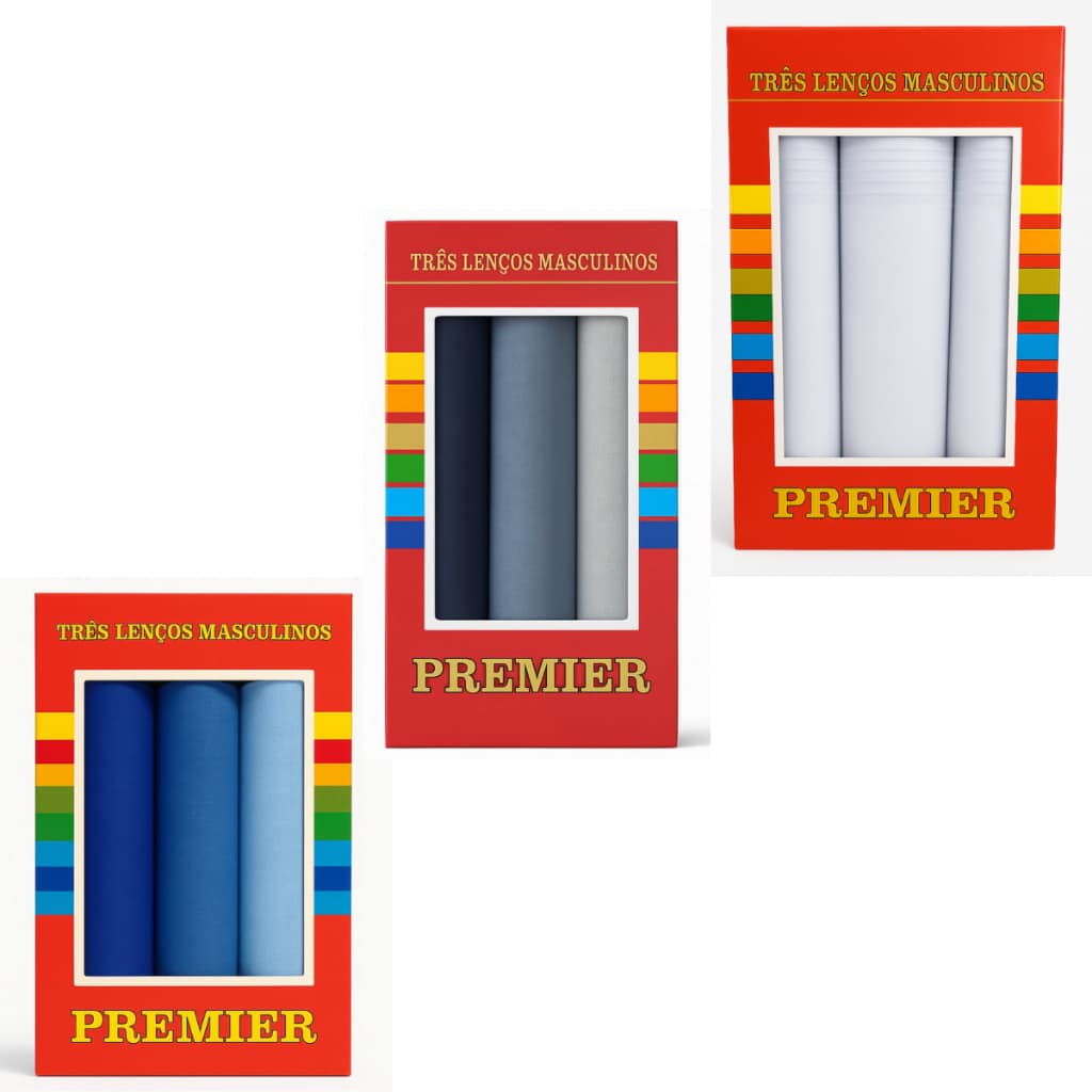 Kit 3 Caixas Lenço Masculino Tecido 100% Algodão Premier 32x32cm