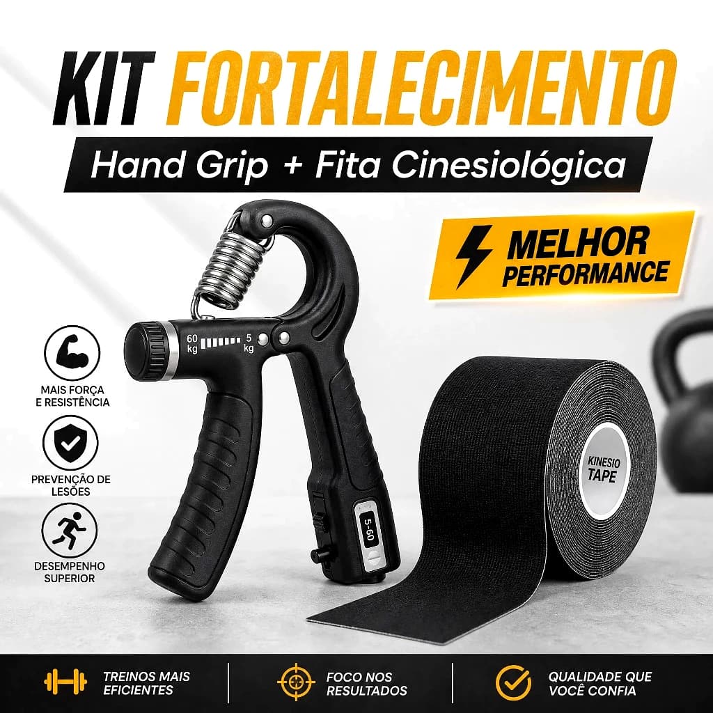 Kit Treino Atleta Hand Grip Ajustável Fortalecedor De Mão Antebraço Flexor + Fita Kinesio Bandagem Elástica Cinesiologia