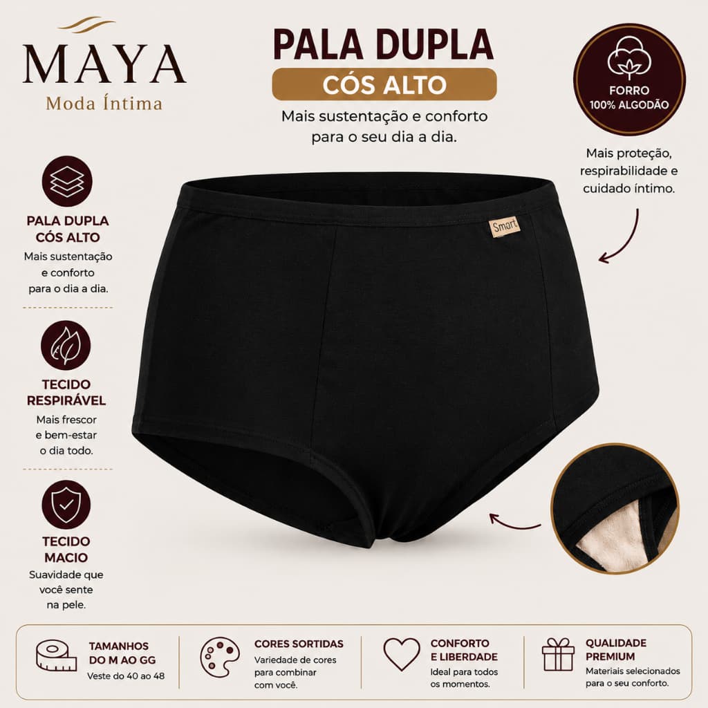 Kit 4 Calcinhas Gestante Pós Parto Pala Dupla Cós Alto