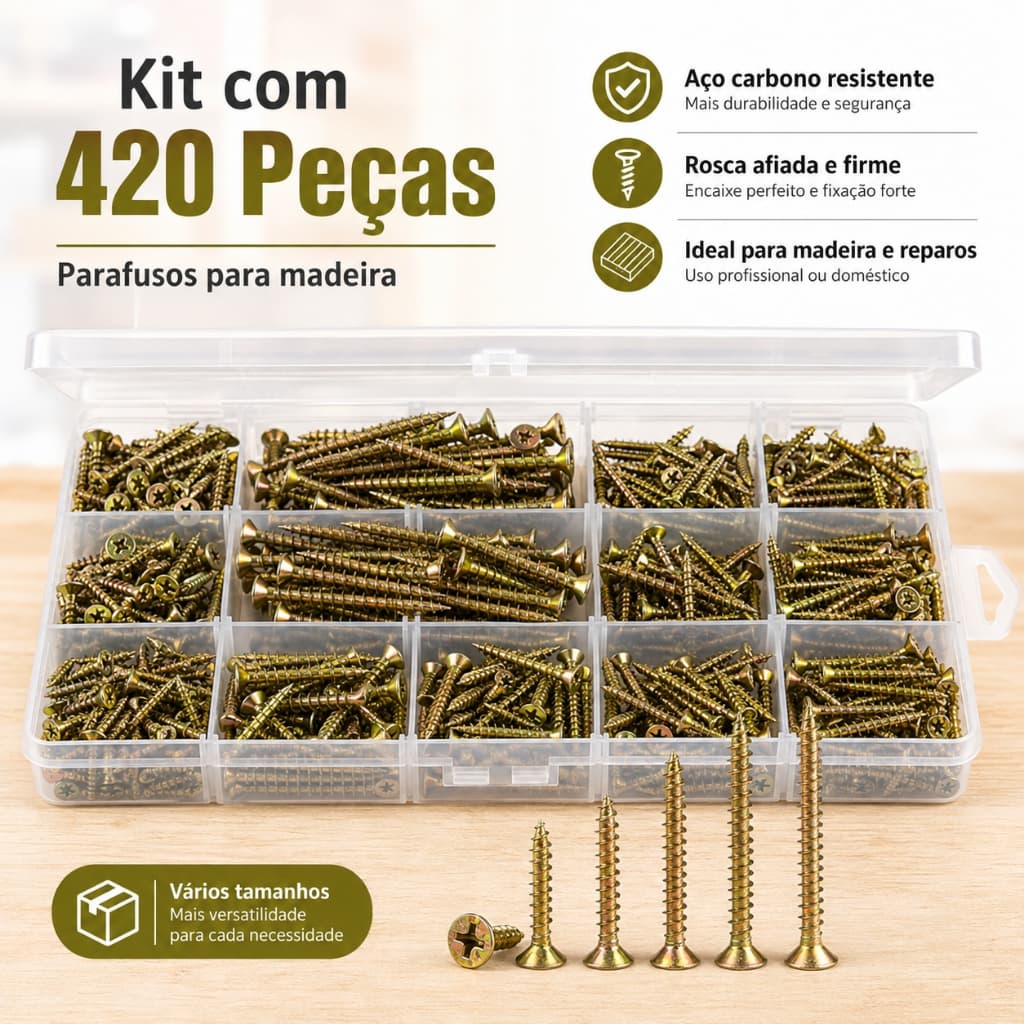 Kit 420 Peças De Parafusos E Plugues Com Organizador