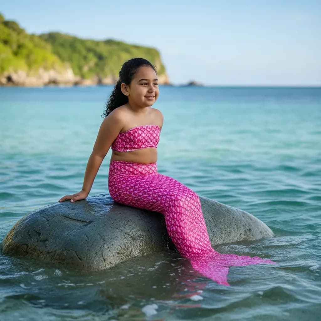Fantasia De Sereia Infantil C/ Cauda E Top Piscina Praia Verão Calor