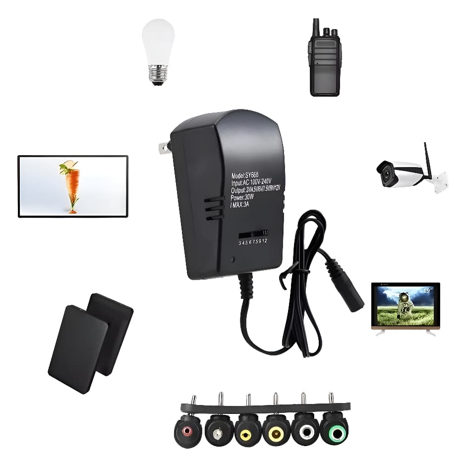 Fonte Carregador Universal 3v  4.5v 6v 7.5v 9v 12v Bivolt 6 Plugues Notebook Roteador Camera Casa