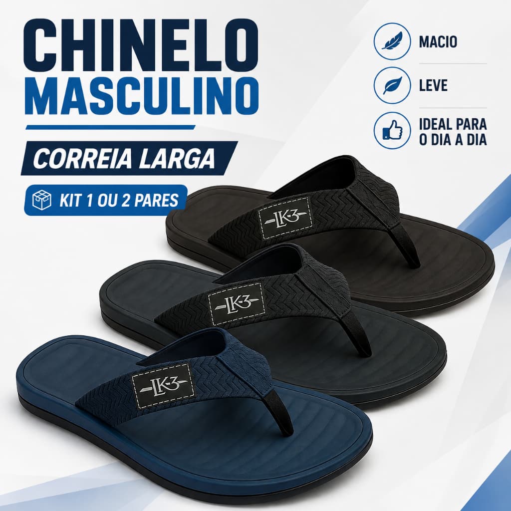 Chinelo Masculino Confortável Correia Larga Solado Macio Dia a Dia Envio Imediato