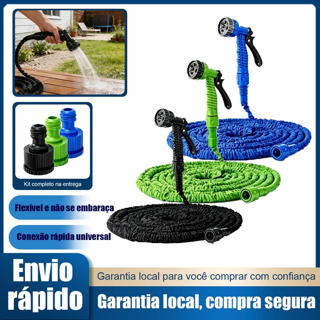 Mangueira mágica expansível 30m com pistola de água 8 modos jato mangueira flexível resistente para jardim