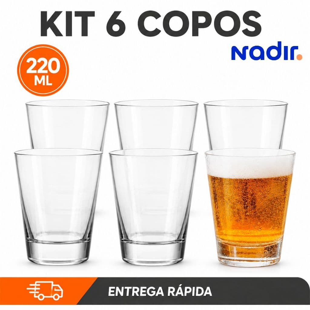 Kit 6 Copos de Vidro Old Fashioned Nadir 220ml Caldereta Cerveja Chopp