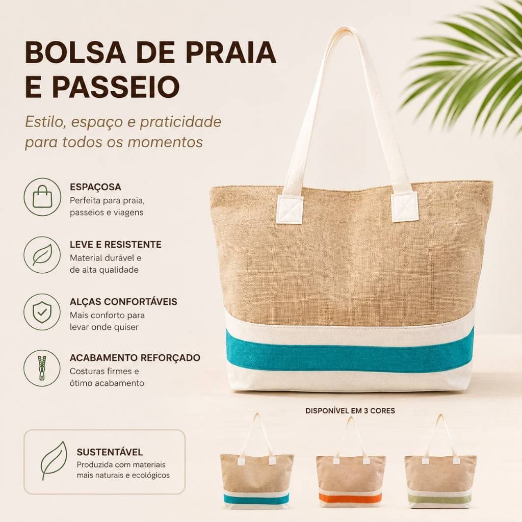 Bolsa de Praia Piscina e Passeio em Linho e Poliéster Feminina Para Dia a Dia Alça De Ombro Verão Com Necessaire