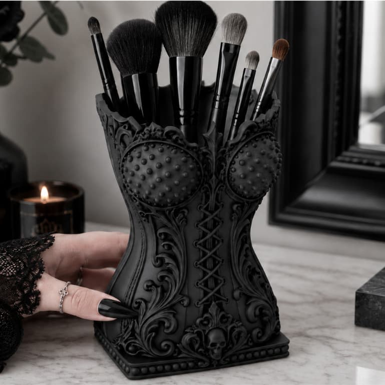 Porta Pincéis de Maquiagem Corset Gótico – Organizador para Penteadeira e Acessórios