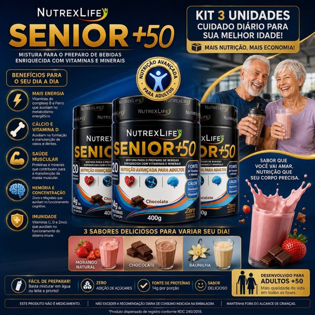 3 UNIDADES - NutrexLIFE +50 400g – Nutrição Avançada para Longevidade - SUPLEMENTAÇÃO DIARIA