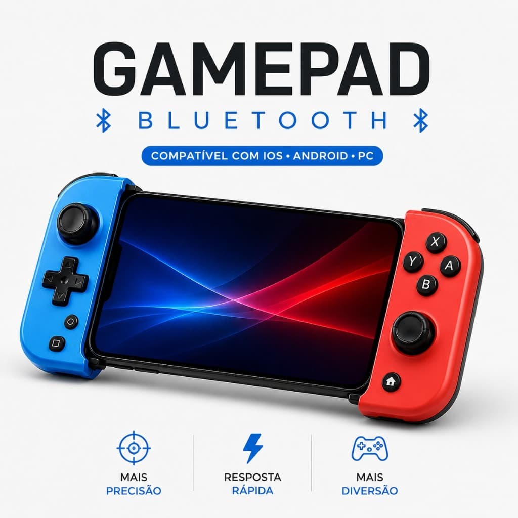 Controle Gamepad Bluetooth para Celular iOS Android Extensível Recarregável
